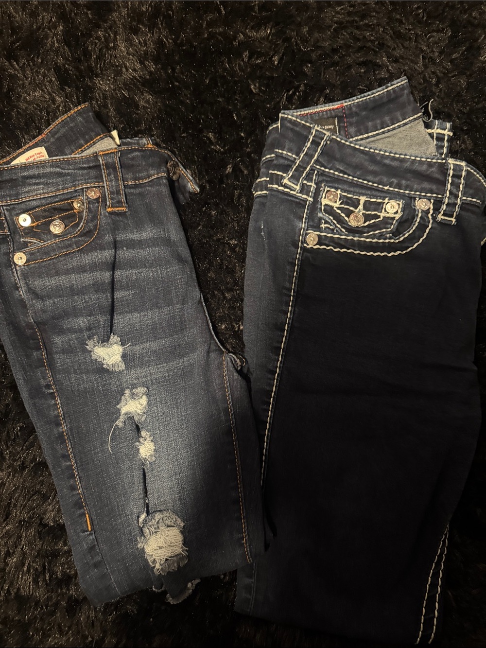 True Religion Women's Jeans - Gray and Dark Blue Skinny